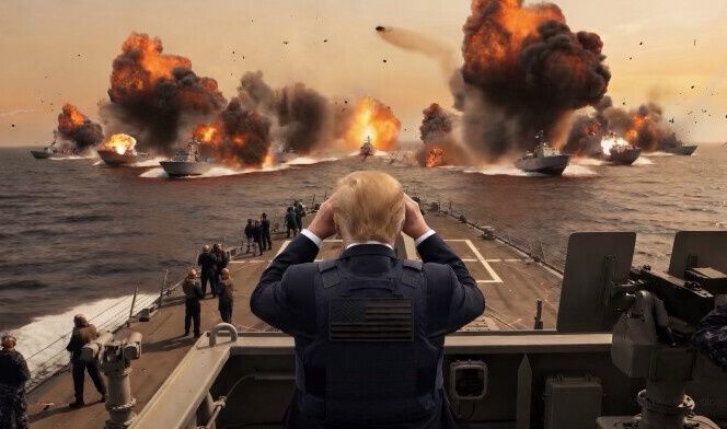 Trump jako kapitan statku.