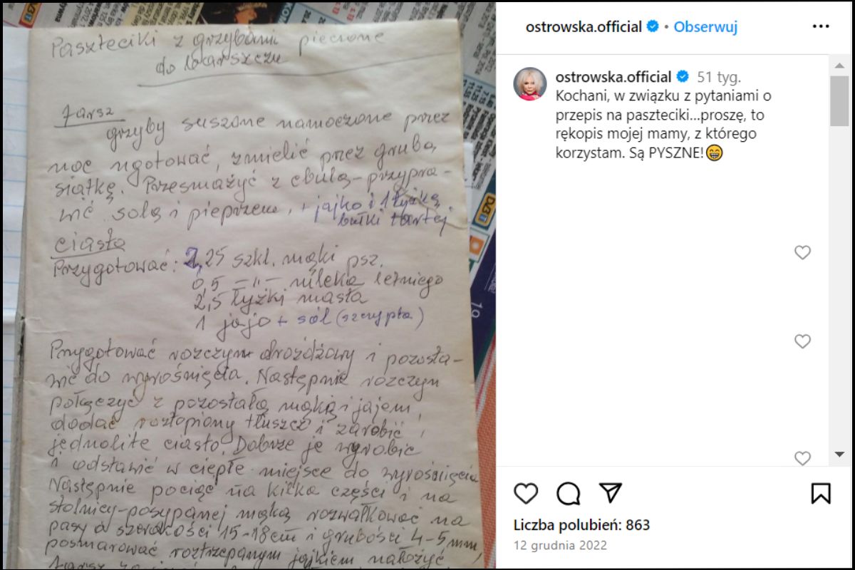 Post na profilu Małgorzaty Ostrowskiej 