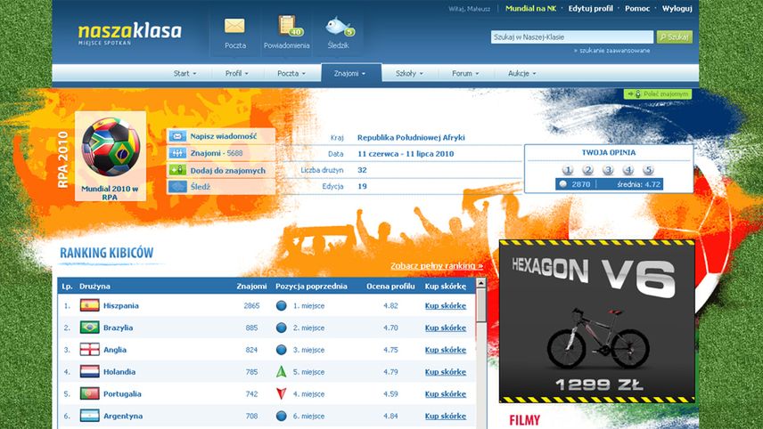 Obserwuj Mundial i kibicuj na Naszej Klasie 1