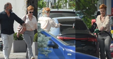 Opromieniona słońcem Monika Richardson poleruje auto na stacji. Dżentelmeński partner dziennikarki zapłacił za paliwo (ZDJĘCIA)