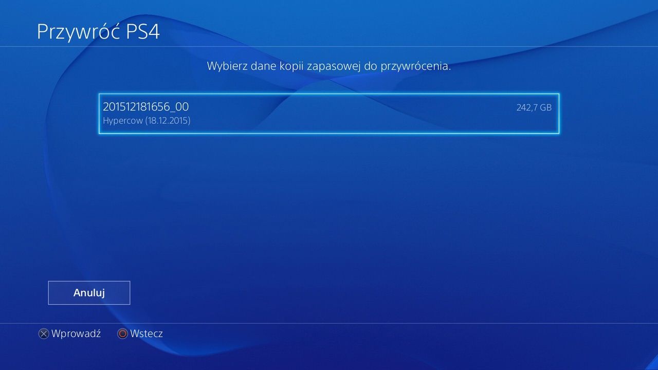 Seagate Game Drive for PlayStation - wybór kopii zapasowej