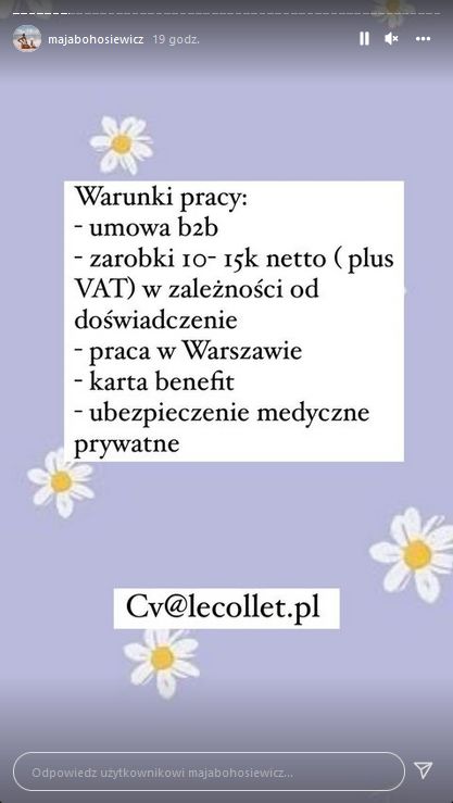 Maja Bohosiewicz szuka pracowników na Instagramie