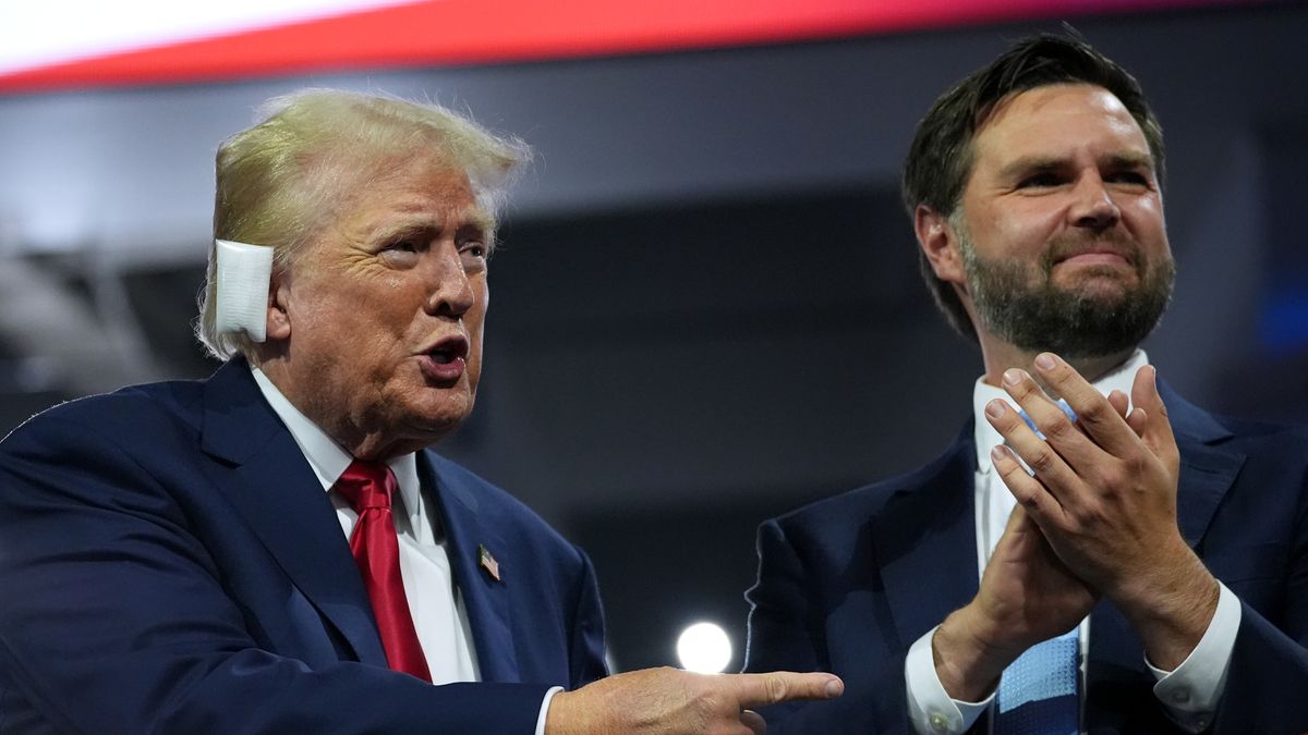 2024 Republican National Convention: Day 1
MILWAUKEE, WISCONSIN - JULY 15: Republican presidential candidate, former U.S. President Donald Trump (L) and Republican vice presidential candidate, U.S. Sen. J.D. Vance (R-OH) appear on the first day of the Republican National Convention at the Fiserv Forum on July 15, 2024 in Milwaukee, Wisconsin. Delegates, politicians, and the Republican faithful are in Milwaukee for the annual convention, concluding with former President Donald Trump accepting his party's presidential nomination. The RNC takes place from July 15-18. (Photo by Andrew Harnik/Getty Images)
Andrew Harnik
bestof, topix