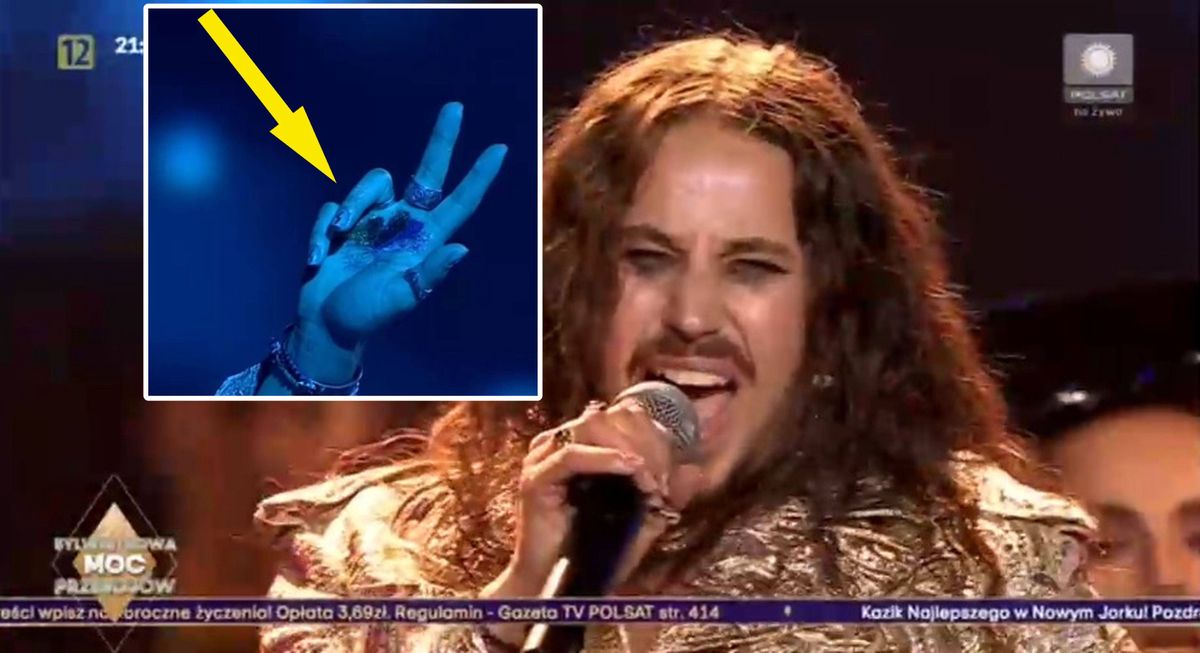 Michał Szpak podczas Sylwestrowej Mocy Przebojów