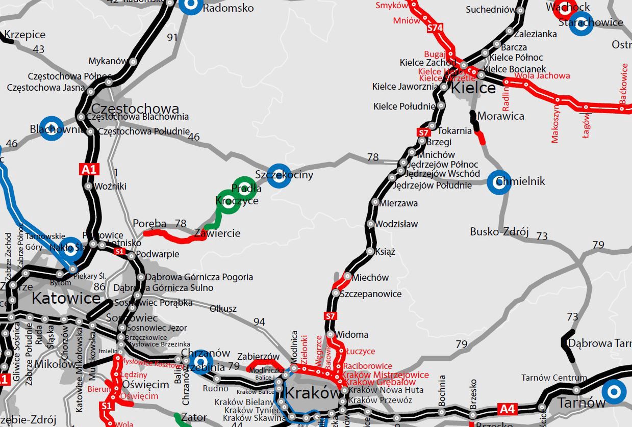 Droga ekspresowa S7 na mapie