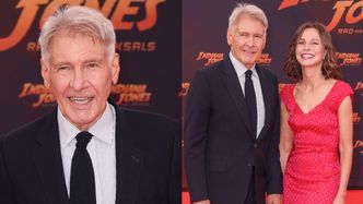 Harrison Ford rozdaje uśmiechy na berlińskiej premierze Indiany Jonesa. Towarzyszyła mu młodsza o 22 lata żona (ZDJĘCIA)