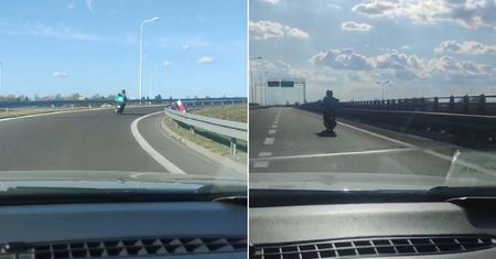 Dostawca jedzenia wjechał skuterem na drogę ekspresową obwodnicy Lublina [NAGRANIE]