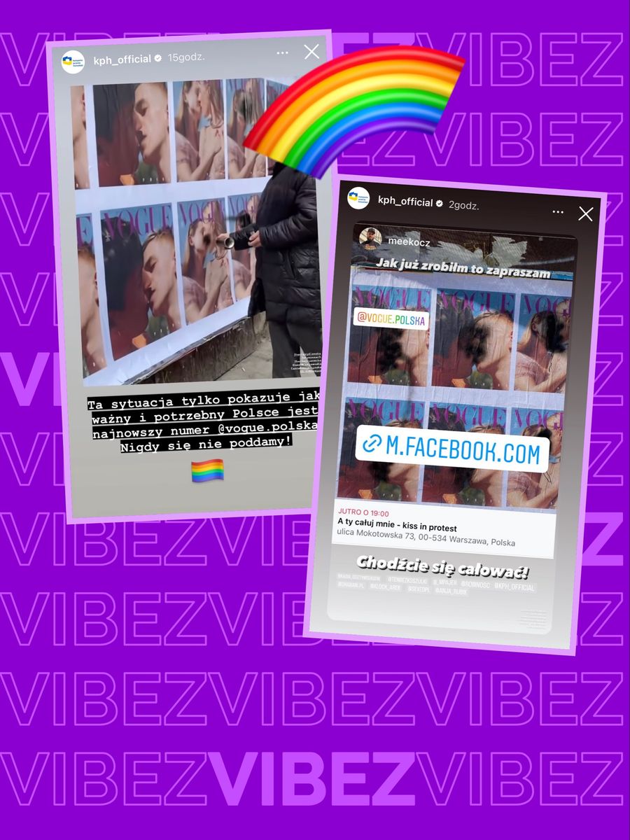 Plakaty Vogue'a, całujące się pary LGBTQ+