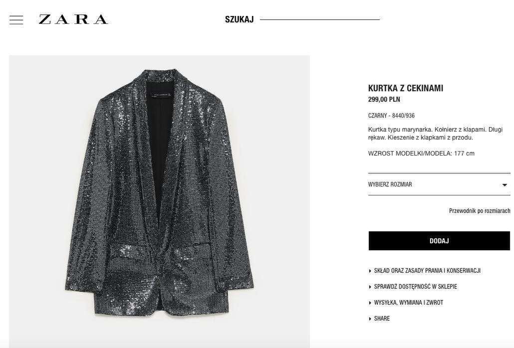 Cekinowa marynarka, Zara, 299 złotych
