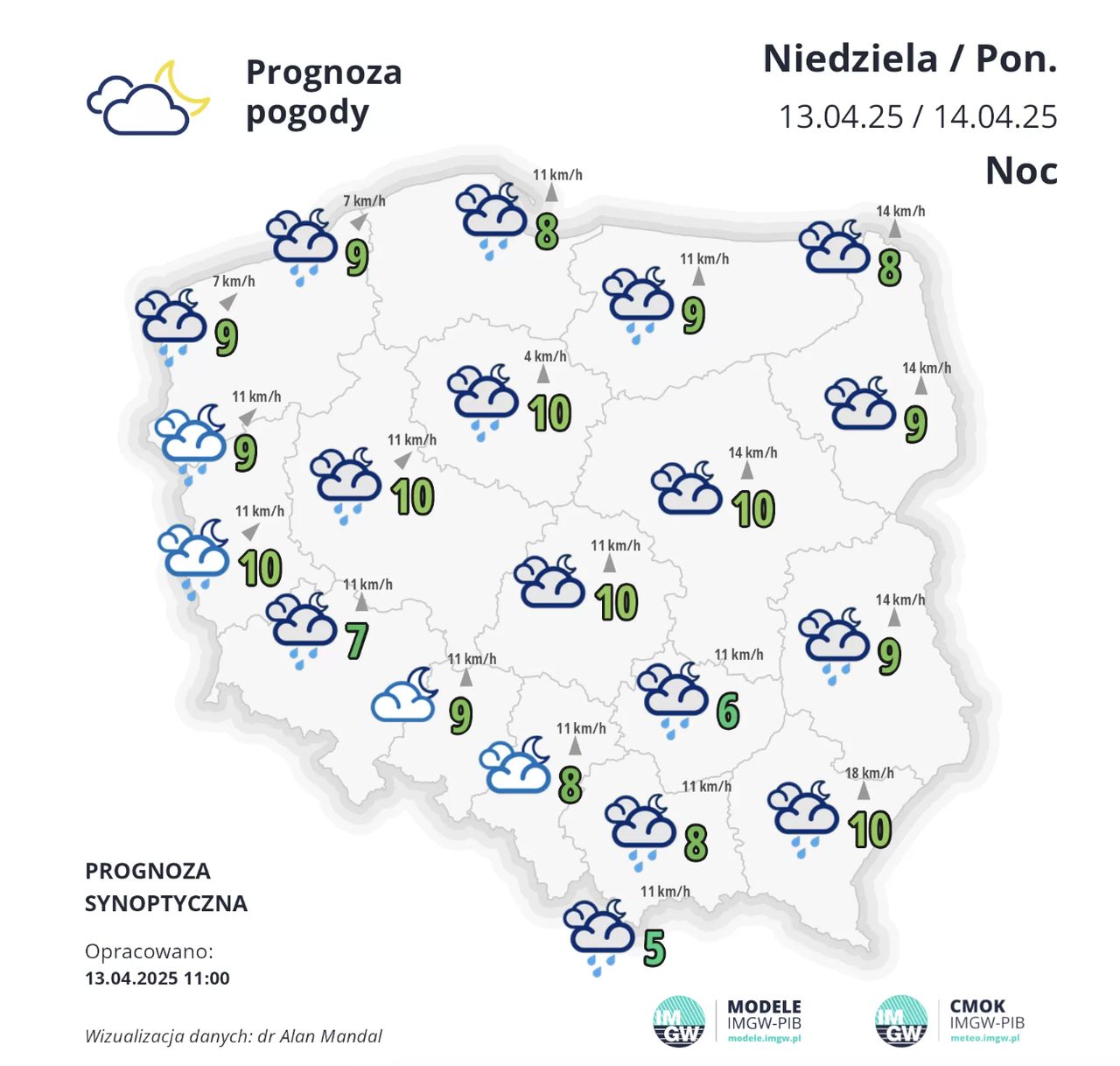 Prognoza pogody - z niedzieli na poniedziałek