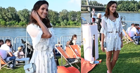 Promienna Paulina Krupińska pozuje w szpilkach na trawie