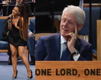 "Hit sieci": Bill Clinton rzuca dwuznaczne spojrzenia Arianie Grande na pogrzebie Arethy Franklin...