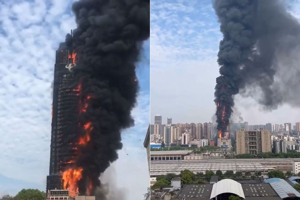 Spłonął wieżowiec China Telecom w chińskim mieście Changsha. 