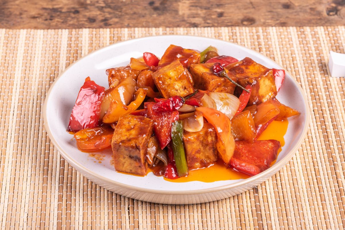 Tofu in sweet and spicy sauce.