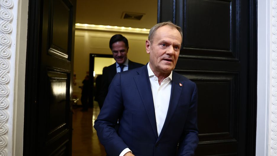 WARSAW, POLAND - NOVEMBER 13: NATO Secretary General Mark Rutte and Polish Prime Minister Donald Tusk at the press conference after their meeting in Warsaw, Poland on November 13, 2024. (Photo by Jakub Porzycki/Anadolu via Getty Images)