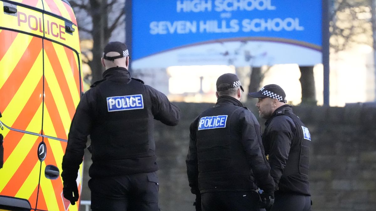 Police officers outside All Saints Catholic High School, on Granville Road in Sheffield, South Yorkshire, after a 15-year-old boy died following a stabbing incident at the school. Picture date: Monday February 3, 2025. (Photo by Danny Lawson/PA Images via Getty Images)