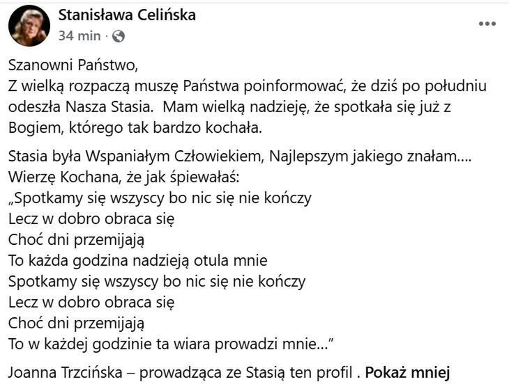 Stanisława Celińska, post przyjaciółki