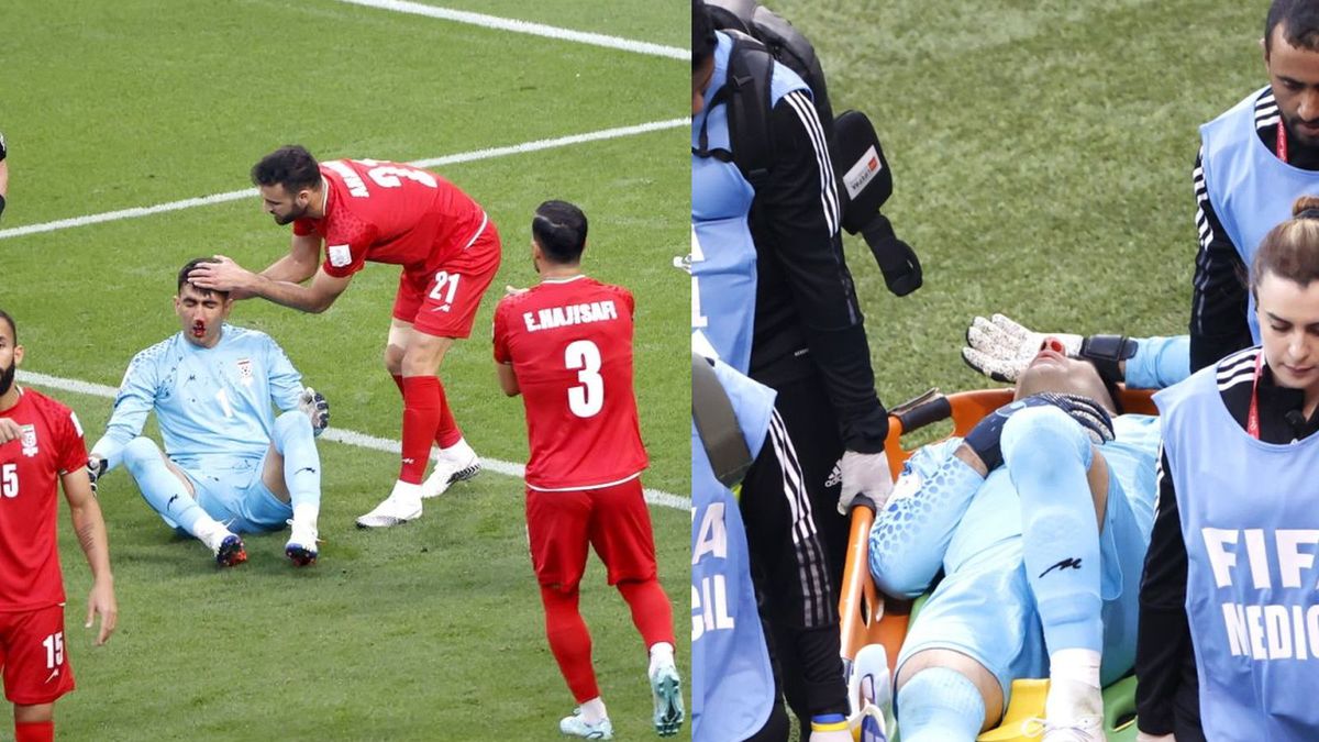 Kontuzja Ali Beiranvanda, bramkarza Iranu w meczu z Anglią na MŚ 2022