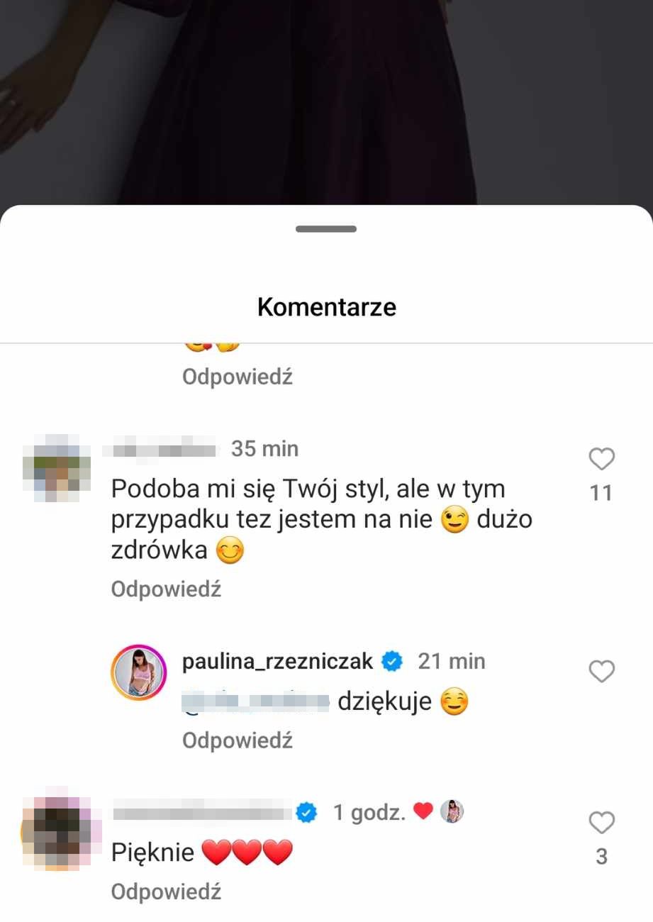 Komentarze pod nagraniem Pauliny Rzeźniczak