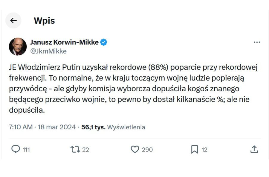 Janusz Korwin-Mikke o wyborach prezydenckich w Rosji
