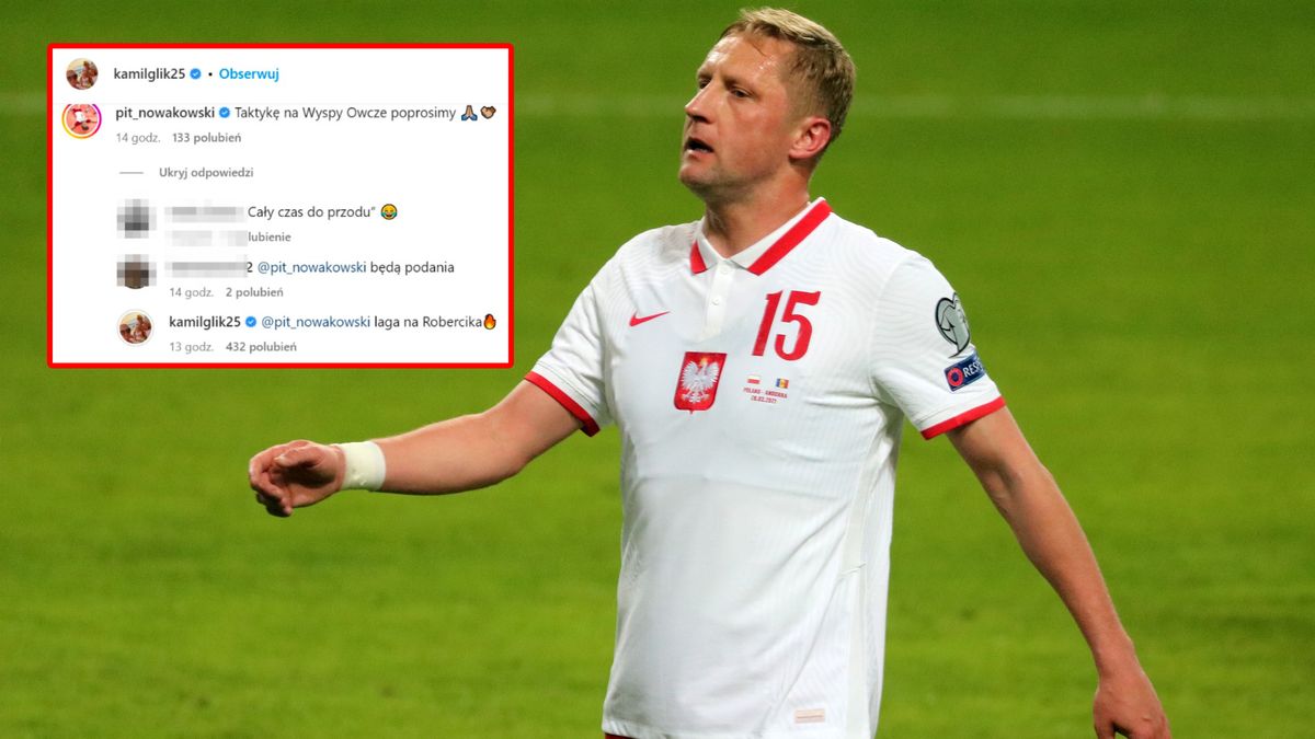 Na dużym zdjęciu: Kamil Glik (WP SportoweFakty/Mateusz Czarnecki), w prostokącie: sekcja komentarzy na instagramowym profilu Kamila Glika