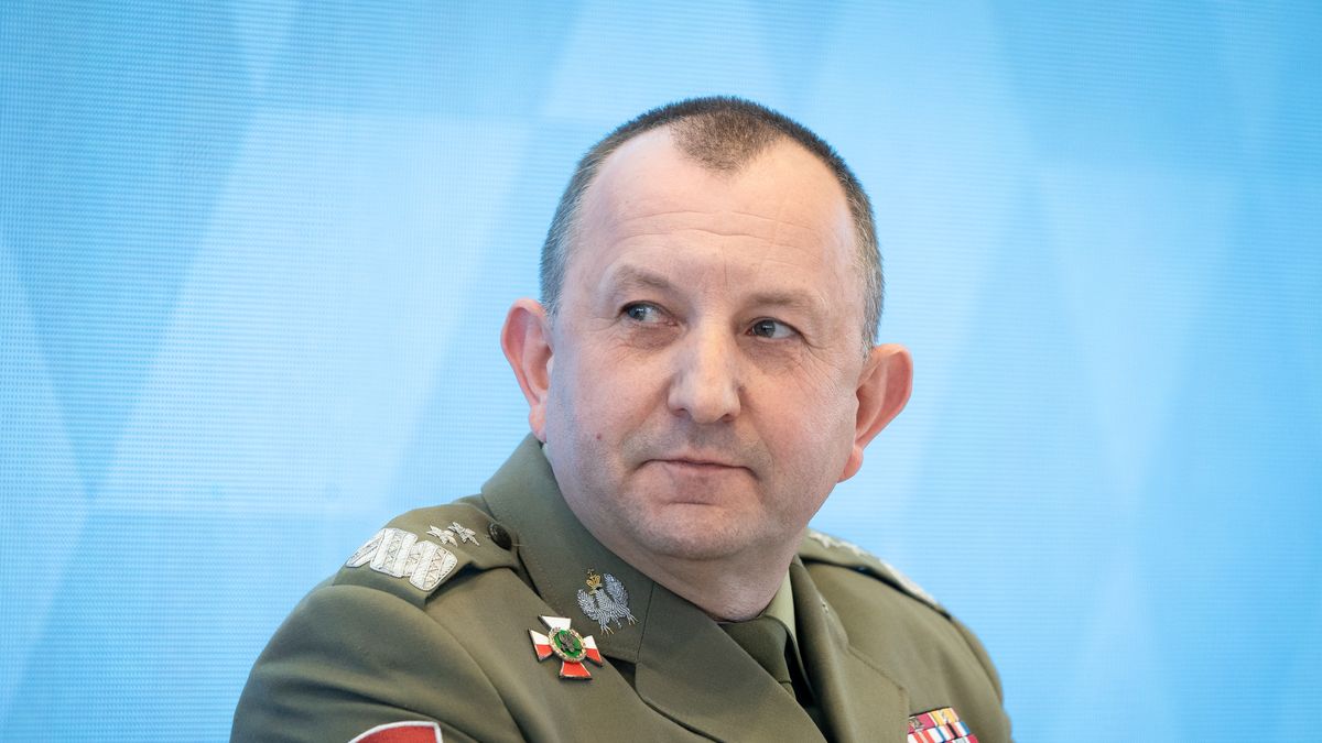 Divisional general Jaroslaw Gromadzinski during the conference "Homeland Defence Act - New Power of the Polish Army" at War Studies Academy in Warsaw, Poland on March 28, 2022 (Photo by Mateusz Wlodarczyk/NurPhoto via Getty Images)