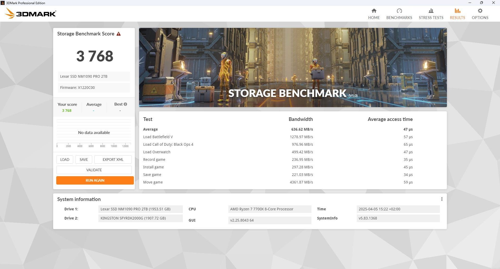 Lexar NM1090 PRO 2 TB - 3DMark Storage Test