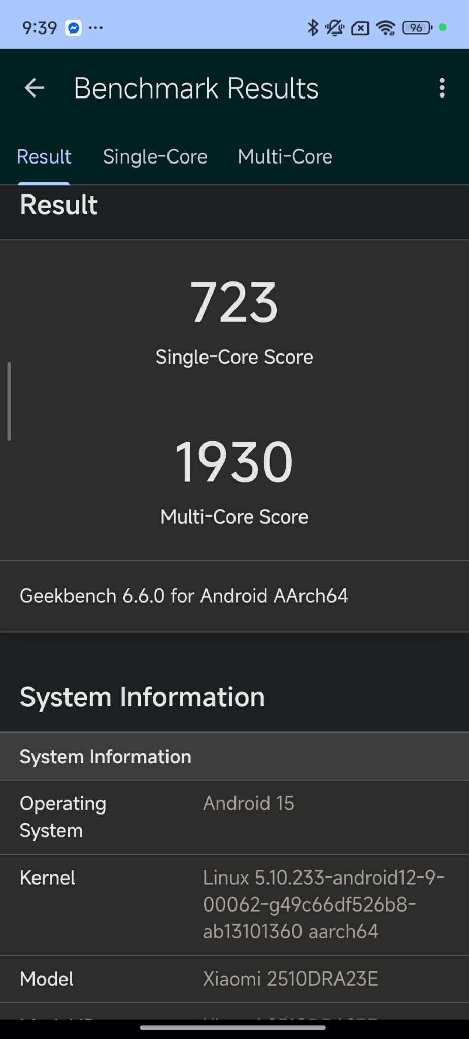 Xiaomi Redmi Note 15 4G - wynik w Geekbench 6