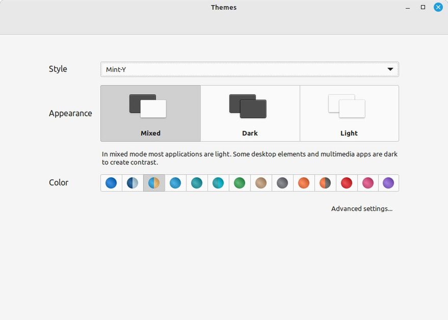 Wybór stylu w Linux Mint