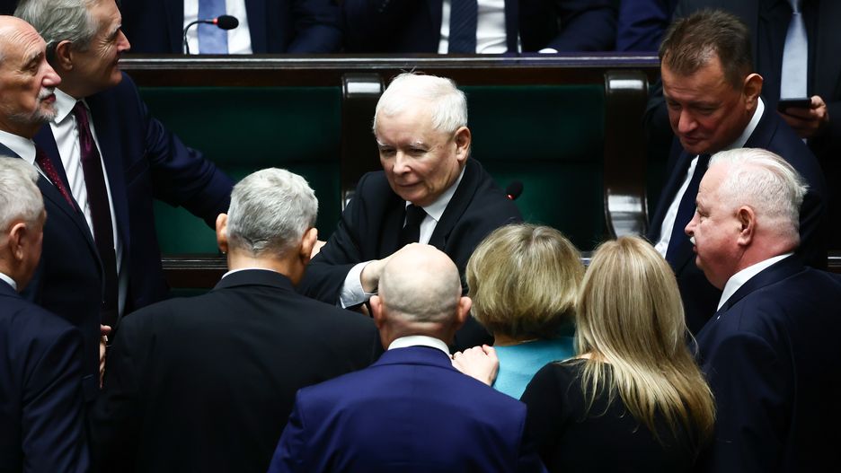Law and Justice pary leader Jaroslaw Kaczynski during the Polish Parliament session in Warsaw, Poland on October 16, 2024. (Photo by Jakub Porzycki/NurPhoto via Getty Images)