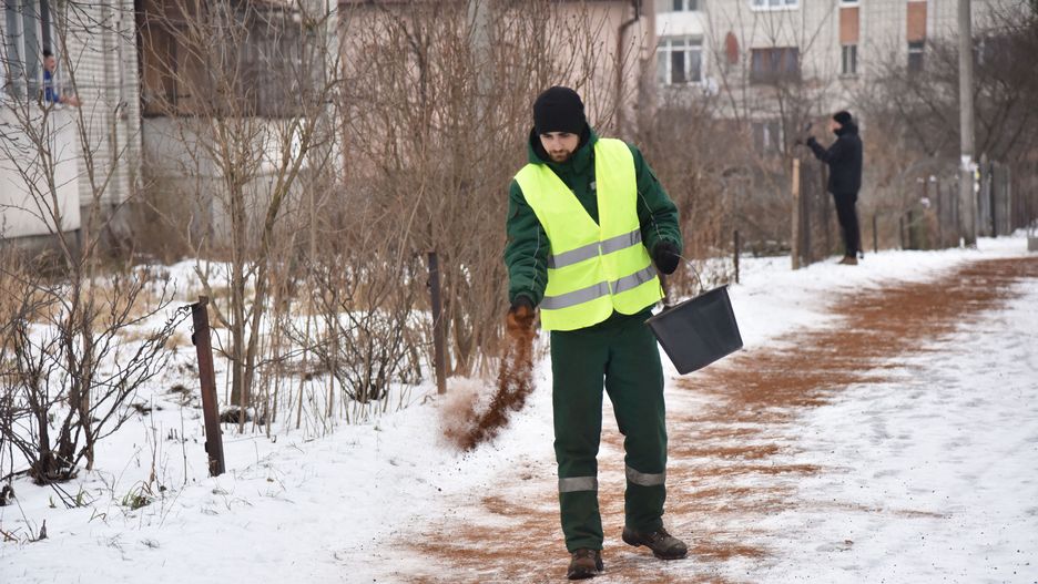 Sypanie chodników fusami z kawy. Lwów