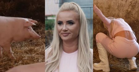 Odziana w różowy dresik Izabela Macudzińska sprząta chlew i WYMIOTUJE w "Damach i Wieśniaczkach". "Nie zjem więcej schabowego" (WIDEO)