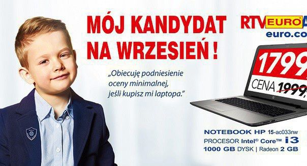 KER: reklamy Euro RTV AGD z uczniami obiecującymi dobre oceny to promocja niewłaściwych zachowań dzieci