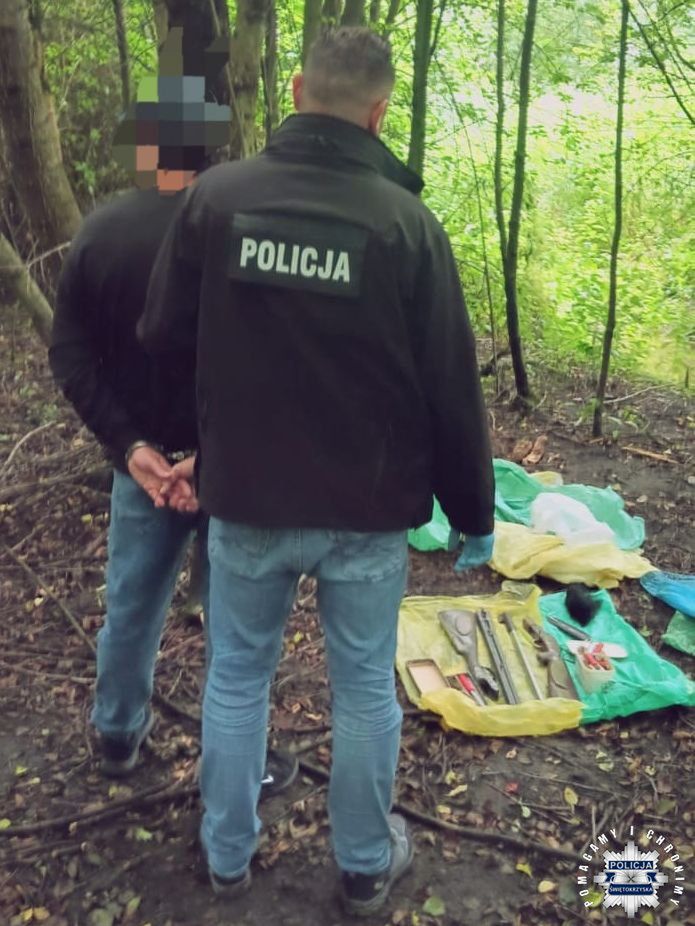 Zatrzymany za przemoc wobec bliskich. Policjanci zabezpieczyli broń zakopaną w lesie