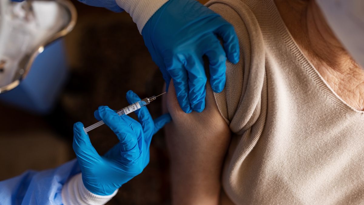Senior female getting vaccinated at home
Senior female getting vaccinated at home during pandemic. Nurse weairng PPE and surgical gloves giving vaccine to elderly woman at her home.
Luis Alvarez