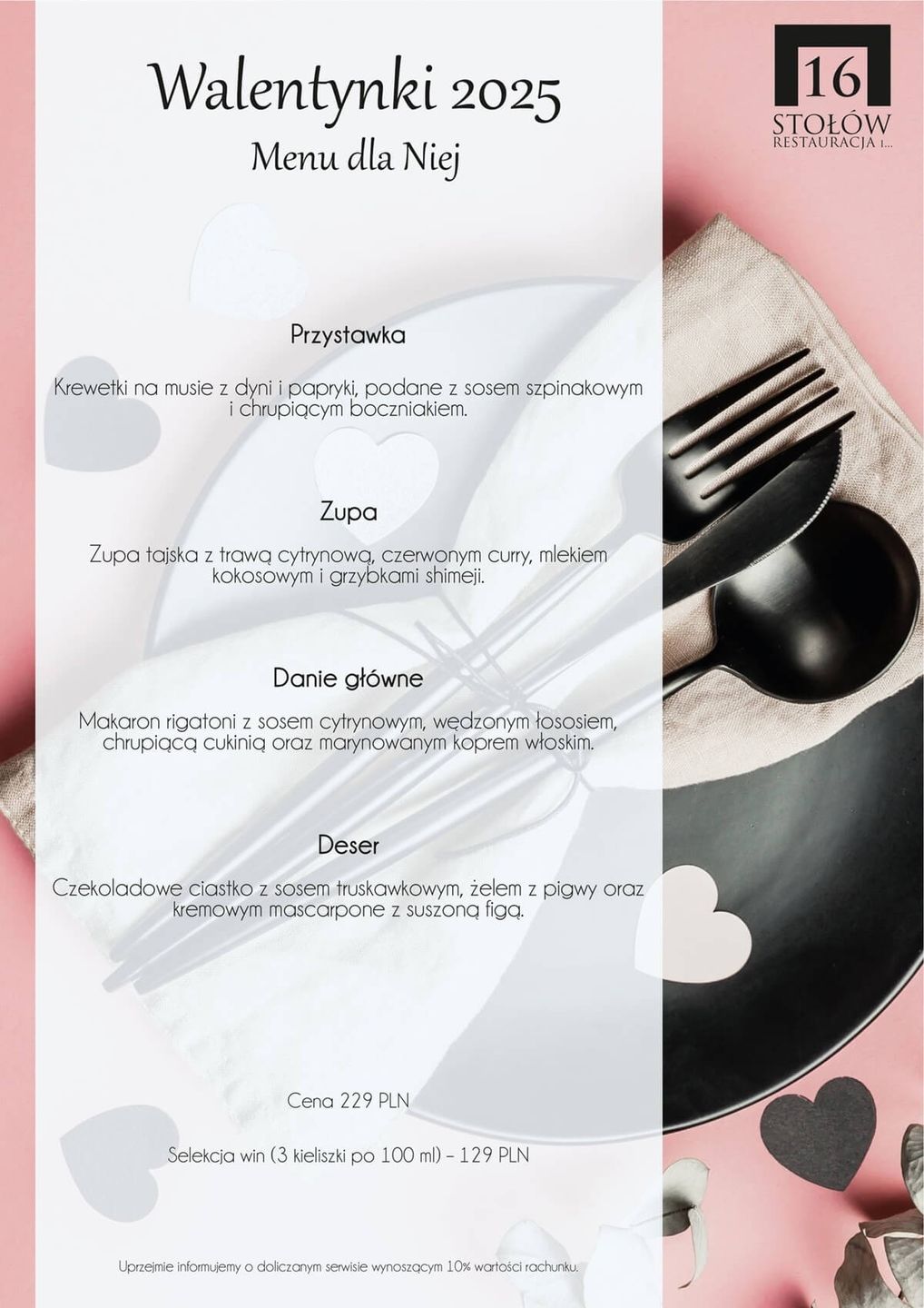 Manu walentynkowe w restauracji 16 Stołów