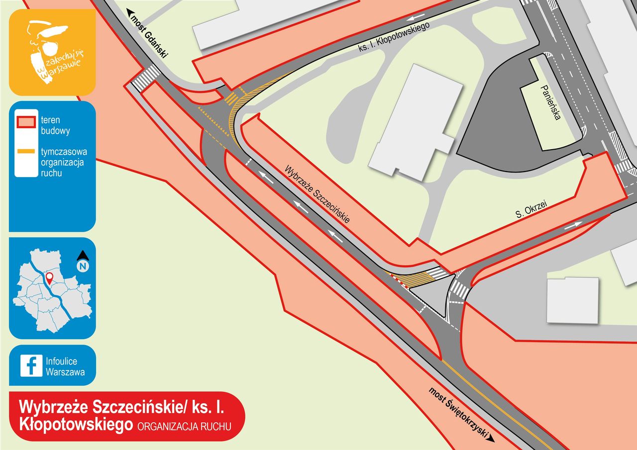 Warszawa. Organizacja ruchu na Wybrzeżu Szczecińskim