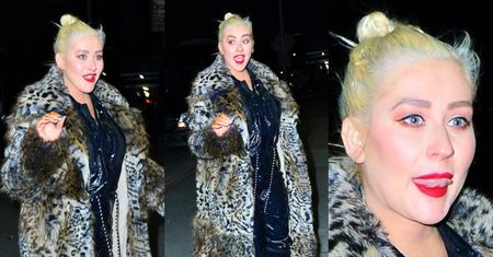 Dorodna Christina Aguilera paraduje po Manhattanie w sztucznym futrze