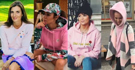 Różowa bluza w stylizacjach celebrytek