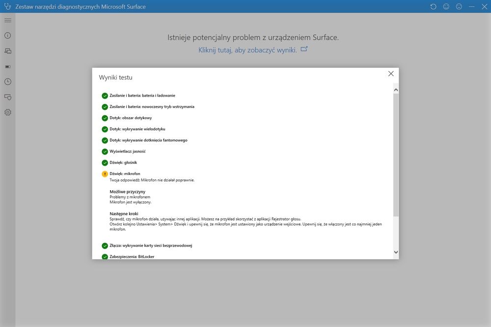 MS Surface Laptop Go diagnostyka