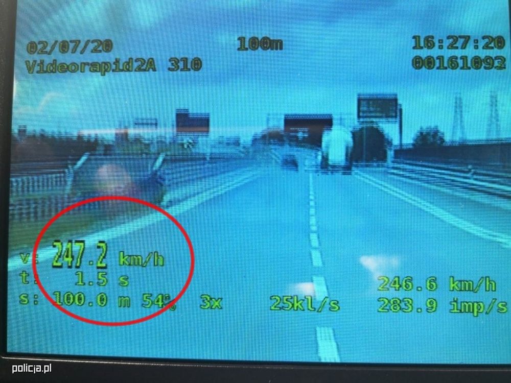 Grzywna 2500 zł za przekroczenie prędkości. 20-latek gnał 247 km/h