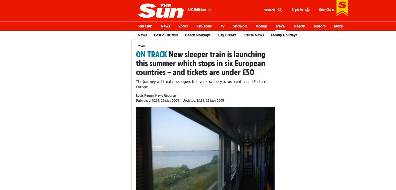 "The Sun" o pociągu z Polski do Chorwacji