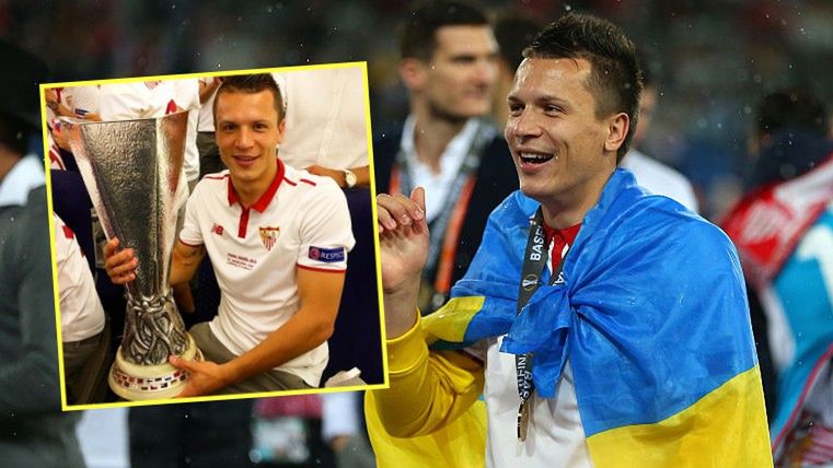 Getty Images /  Catherine Ivill - AMA  / Jewhen Konoplianka w 2016 roku wygrał z Sevillą Ligę Europy