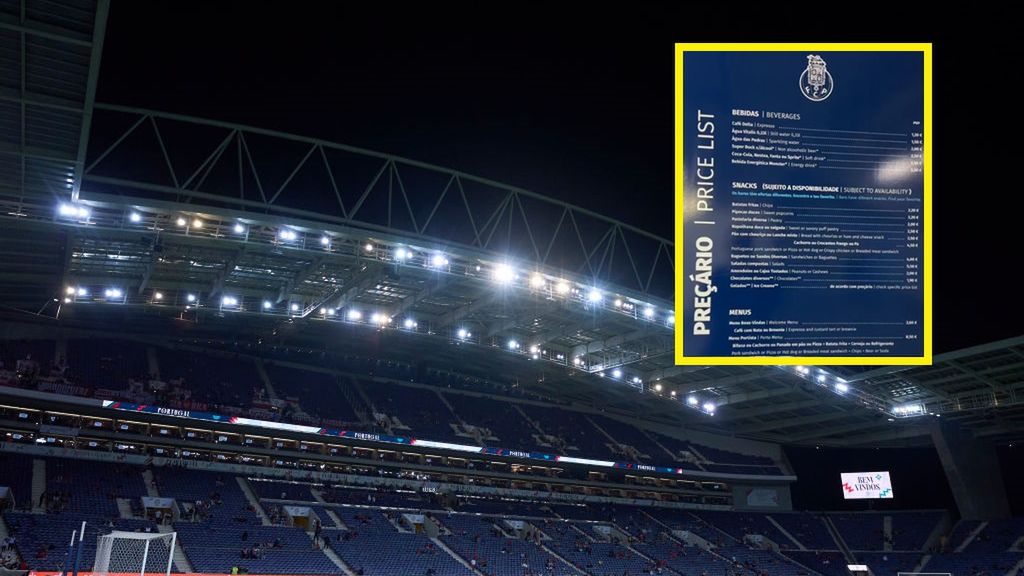 Getty Images / Jose Manuel Alvarez Rey/JAR Sport Images/NurPhoto / Na zdjęciu: Estadio do Dragao w Porto, w ramce ceny w strefie gastronomicznej