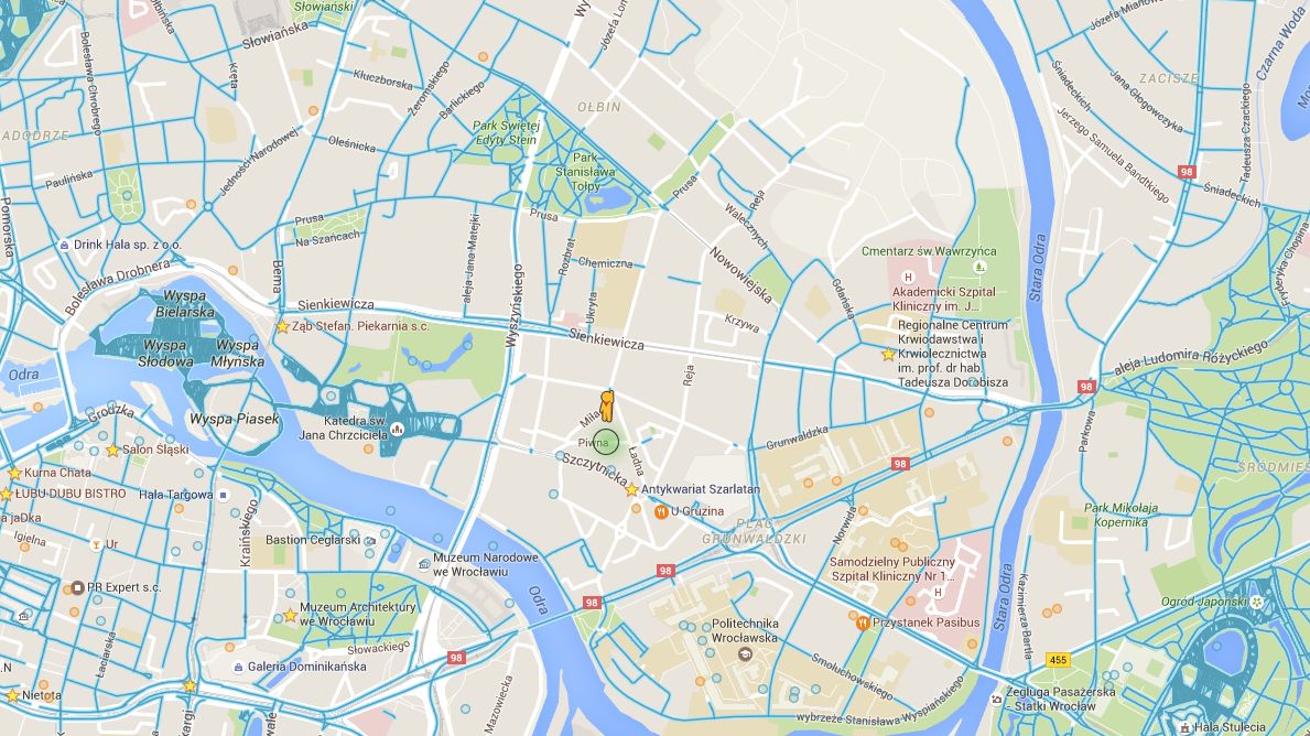 Białe plamy na mapie Wrocławia w Google Street View