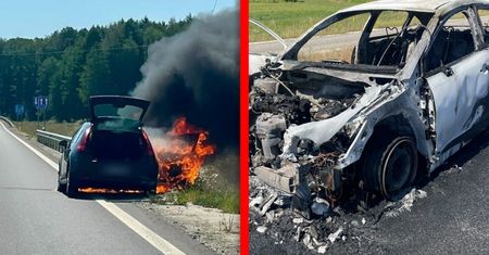 Jechał płonącym samochodem. Dwóch seniorów uratowanych