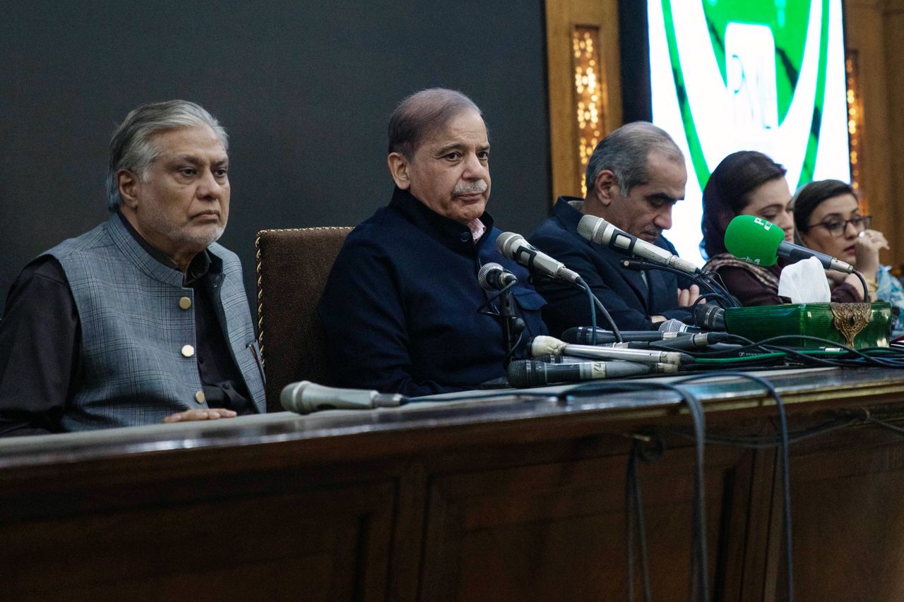 Shehbaz Sharif, Pakistan's prime minister, second left. Photographer: Betsy Joles/Bloomberg via Getty Images