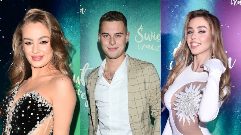 Adam Zdrójkowski, Wiktoria Gąsiewska i Vanessa Rojewska pozują na jednej premierze
