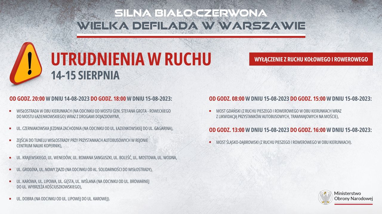 15 sierpnia 2023. Święto Wojska Polskiego. Utrudnienia w Warszawie