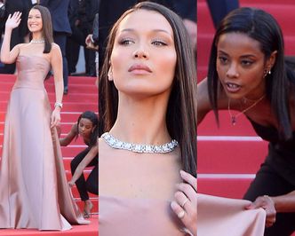 Dumna Bella Hadid pozuje z "asystentką od sukni"